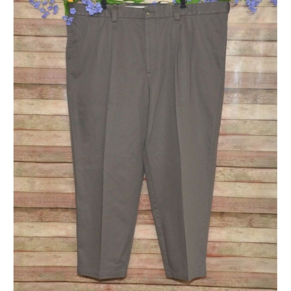 Oak Hill Dress Pants Pleated Expandable Waist Cotton Brown Big & Tall Size 48x28
